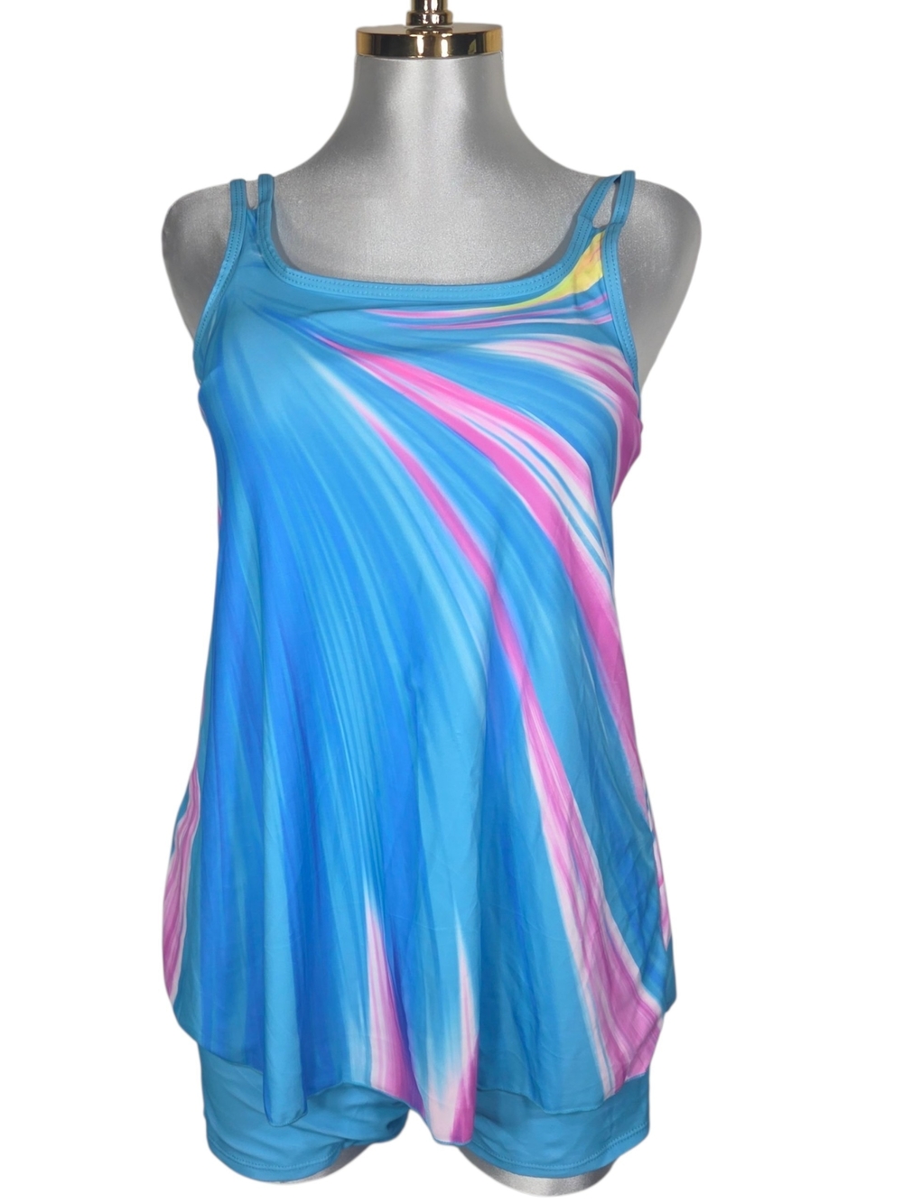 Blue Swirl Scoop Neck Tank Top with Pink Accents by. Size 0XL